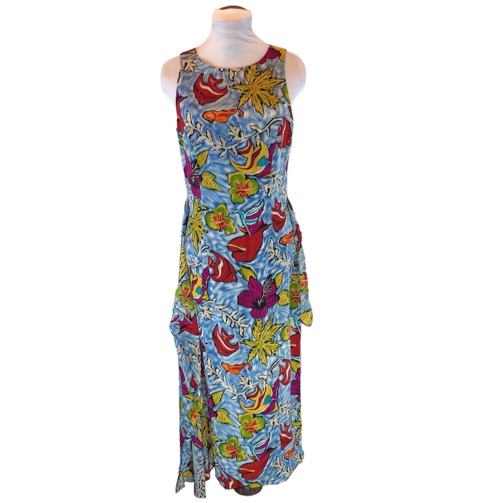 Kay Unger New York Dead Stock Fish Ocean Print Silk Faux Wrap Dress Size 6